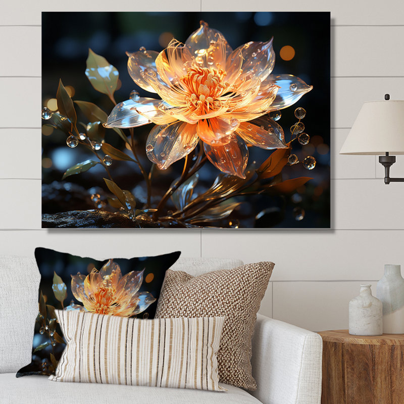 Fleurs de cristal orange II - impression, H 16 po x l 32 po x P 1 po, Toile tendue