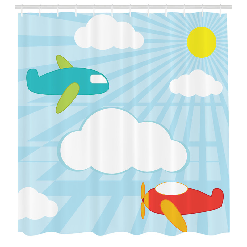Dakota Fields Airplane Shower Curtain Retro Multicolor, 70"H x 69"W