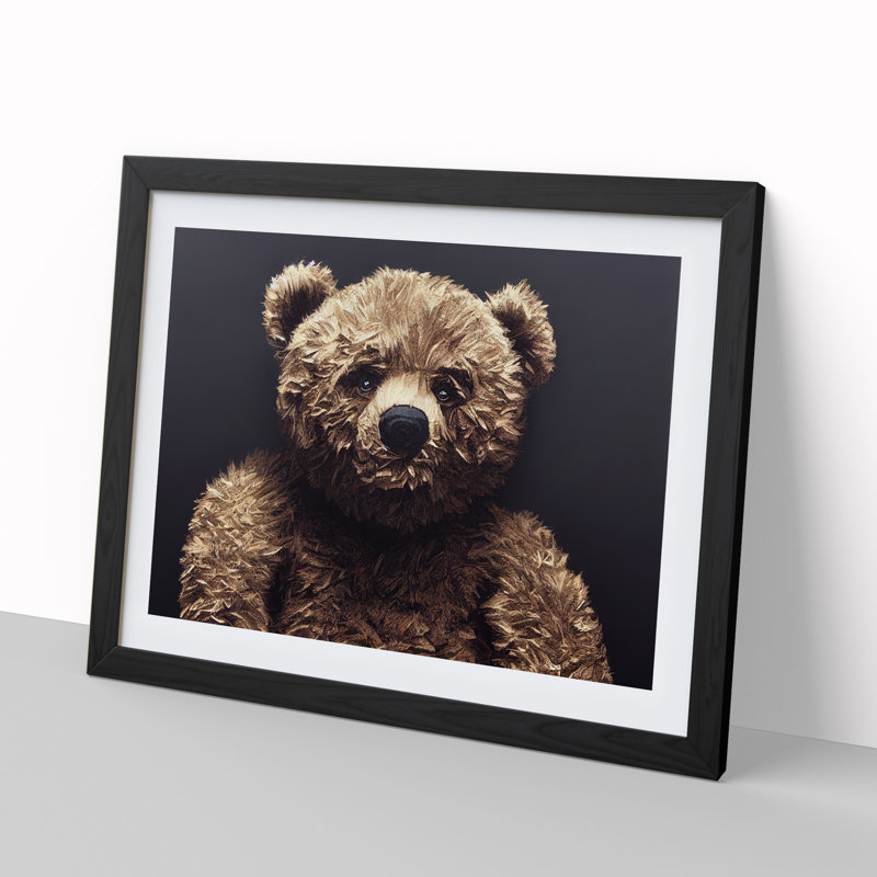 Teddy Bear Portrait - Single Picture Frame Print, Black, 46cm H x 64cm W x 2cm D