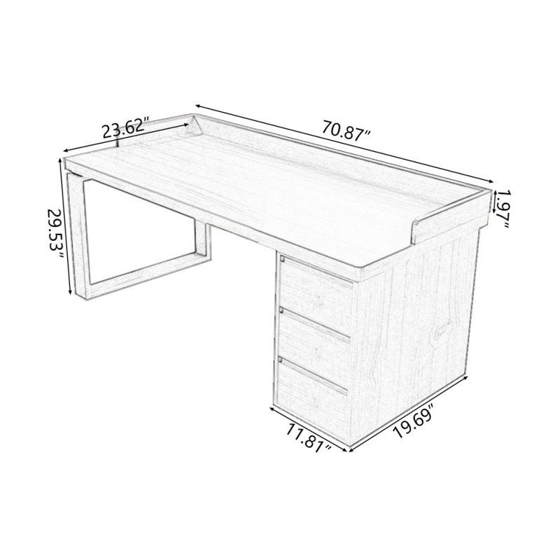Bureaux rectangulaires en bois massif noyer, Retour à droite, H 29,53 po x l 70,87 po x P 23,62 po