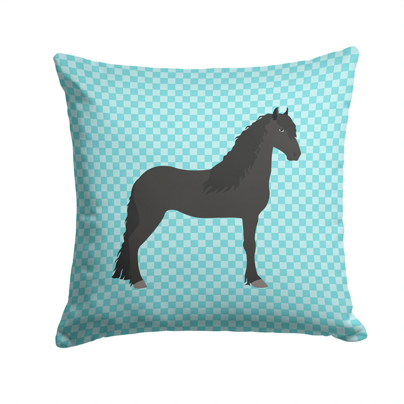 Coussin extérieur à chèque cheval, Bleu, 14 po x 14 po