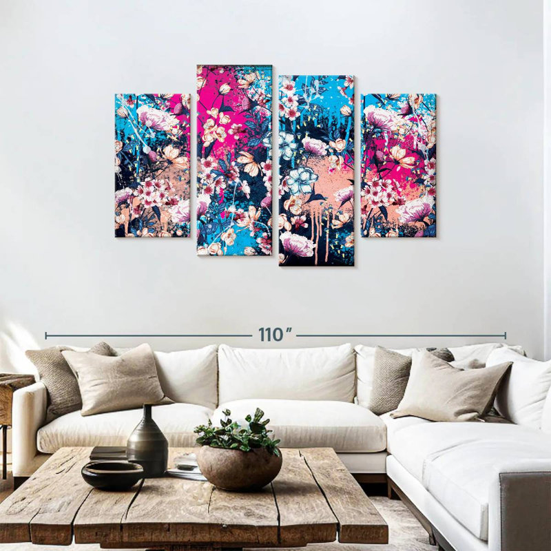 Kerner Splattered Botanical Flowers, 48" H x 75" W