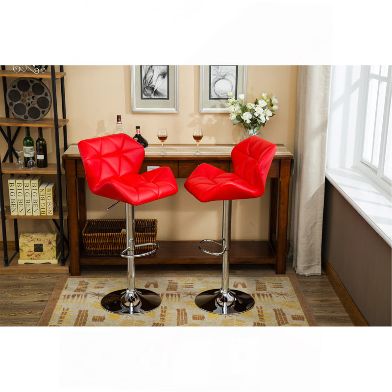 Glasgow Contemporary Tufted Adjustable Height Hidraulic Bar Stools, Set Of 2, Red