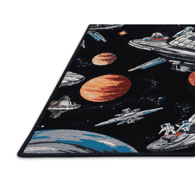 Tapis noir lavable à la machine, Rectangle 7 pi x 9 pi