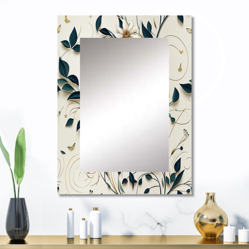 Norie blanc et sarcelle, lotus zen tranquille - miroir décoratif botanique, miroir mural bohème, impression d'art en métal