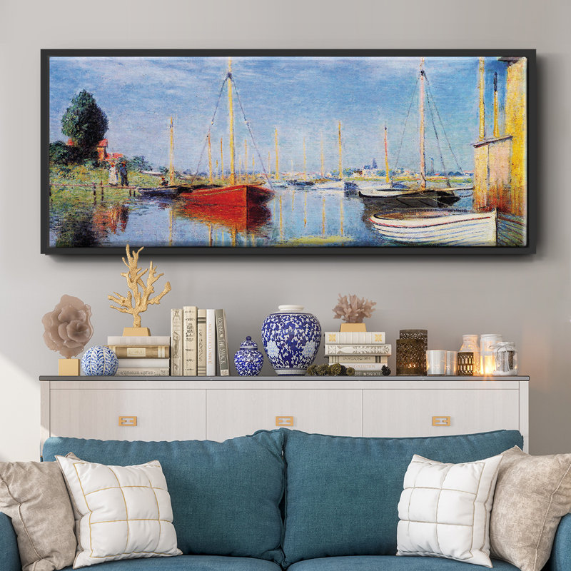 Bateaux de plaisance à Argenteuil par Monet, toile encadrée, H 24 po x l 60 po