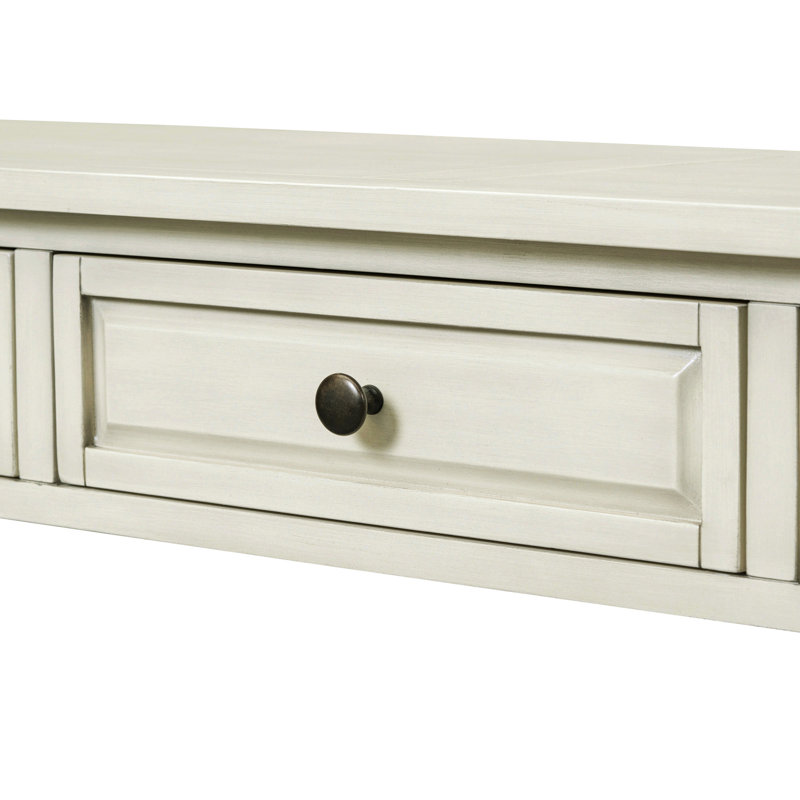 Console de 63 po de long avec tiroirs et tablette pour le hall d'entrée, le couloir et le salon, Blanc antique