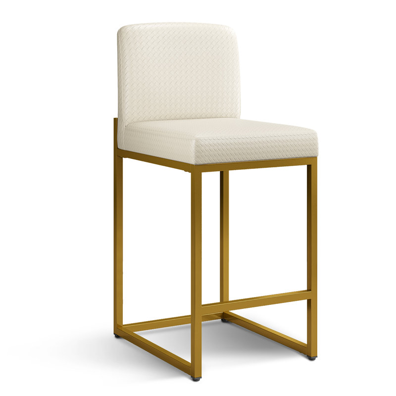 61cm Modern Upholstered Kitchen Counter Stool with Metal Sled Base & Faux Leather, Off-White BV, 2