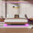 King Floating Bed Frame With Led Lights, Wave Curve Wood Texture Bed With Heavy Duty Metal Slats-265568594-265568593