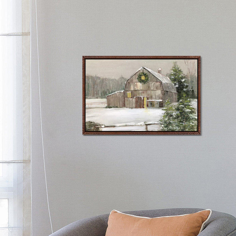 Winter Barn by Sally Swatland - Print on Canvas, 66.04 cm H x 45.72 cm W, Classic Brown Wood Framed