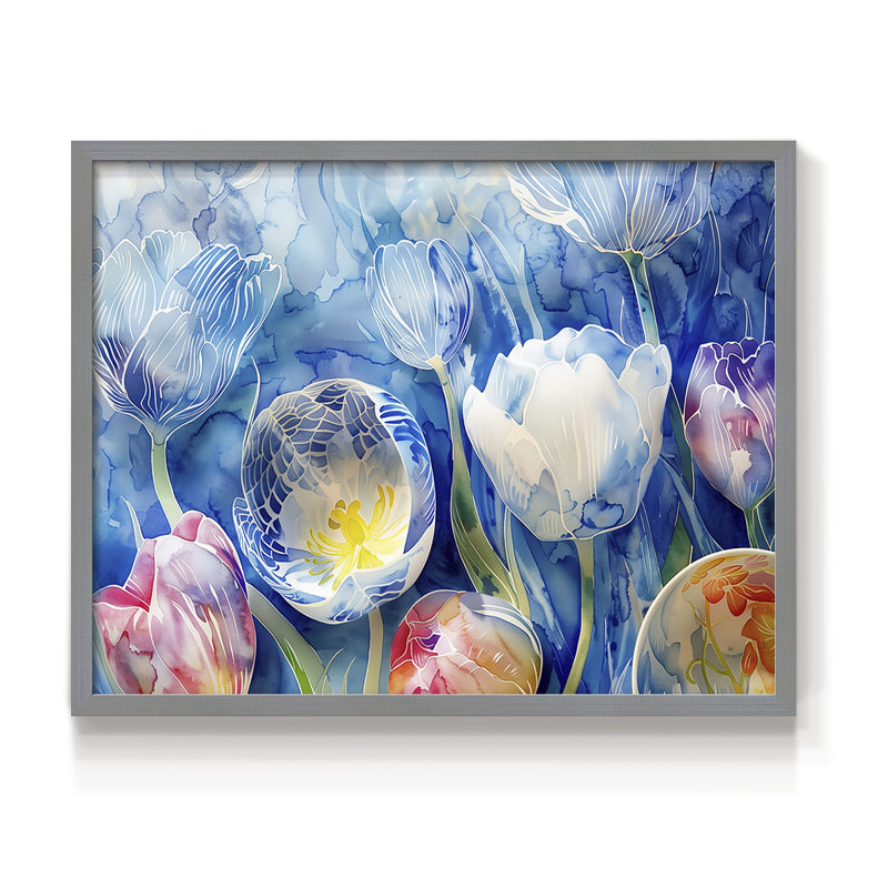 Floral Series-CXV -Framed Print - Restickable, H 8 po x l 10 po, Gris