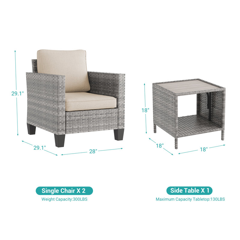 Ensemble de conversation d'extérieur pour 2 personnes Olatayo, Gris, Beige