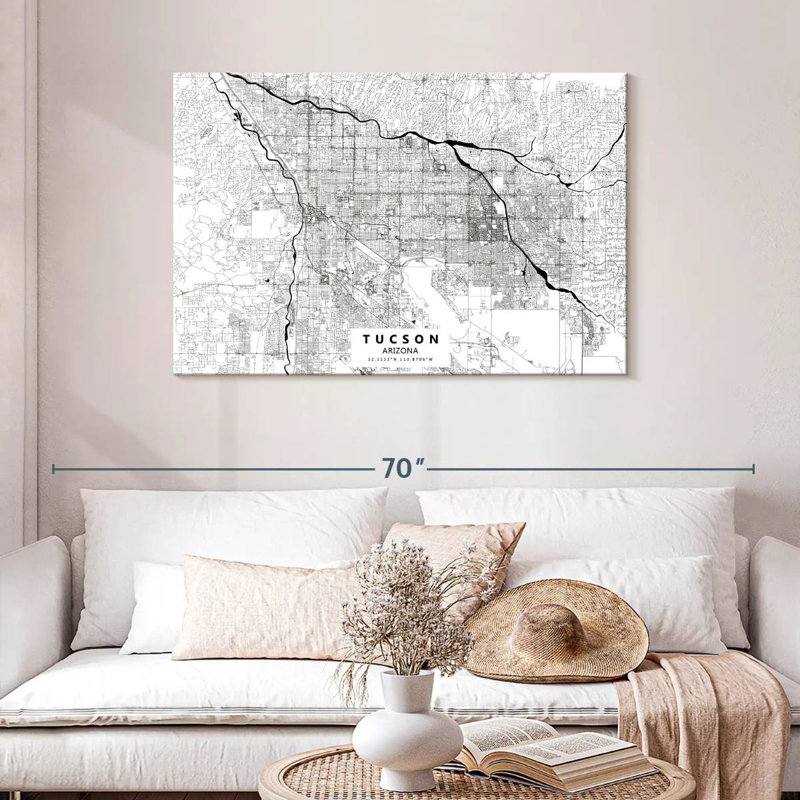 Tucson City Map, 30" H x 45" W