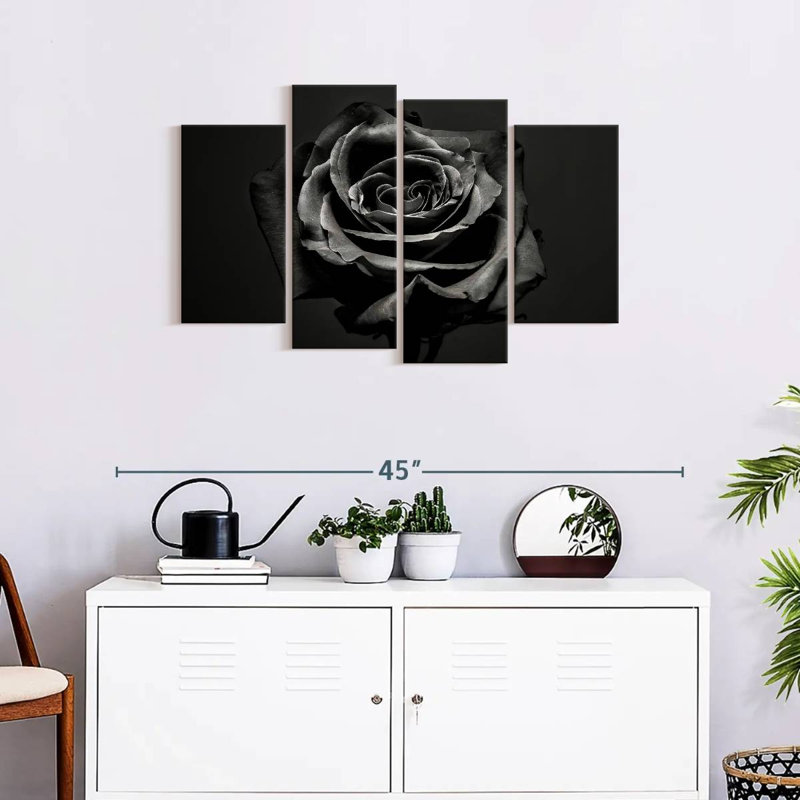 Rose noire - ensemble de 4 toiles tendues, H 22 po x l 36 po x P 1 po