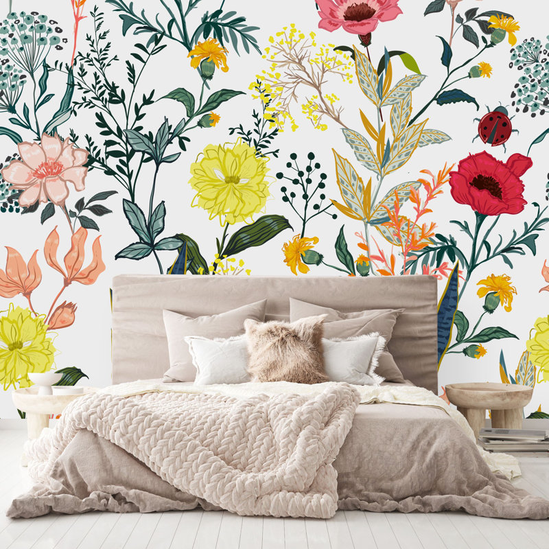 Murale fleurs et coccinelles, L 100 po x L 100 po