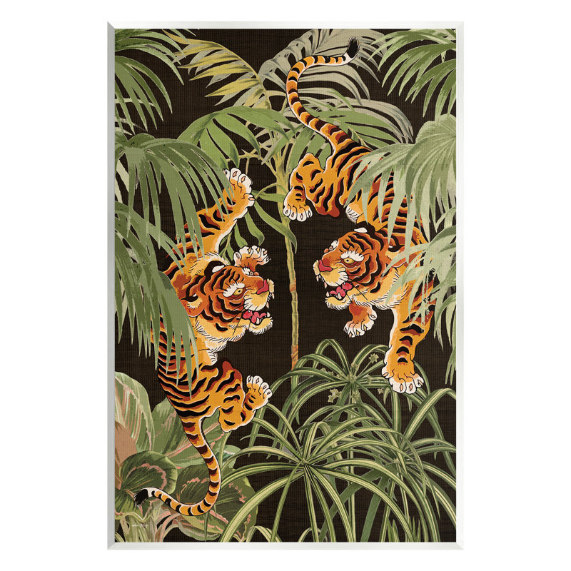 "Tigers féroces avec plantes", art mural par Amber Sterling, H 15 po x l 10 po