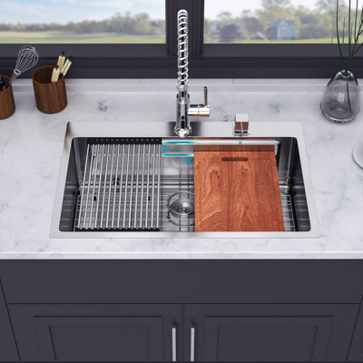 Drop-in Single Bowl Stainless Steel Kitchen Sink with Workstation