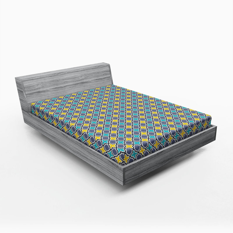 Microfiber Fitted Sheet, Full Fitted Sheet, Blue/Yellow, Moroccan