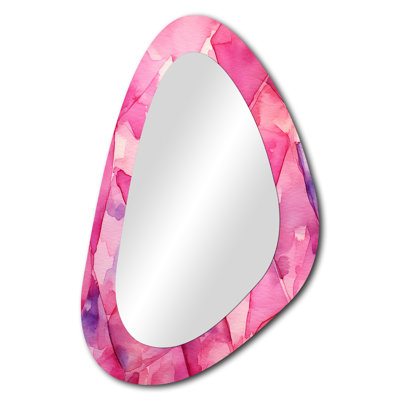 Fryda Pink Gemstones fusion II - Abstract Shapes Asymmetrical Wall Mirror, Modern Unique Shape Decorative Mirror, Printed Metal Art