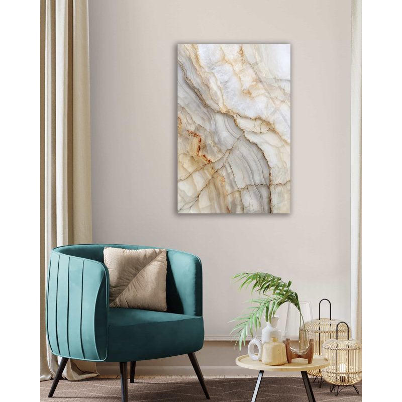 Abstrait art mural en verre trempé de marbre - impression de pierre beige neutre, décor de bureau de luxe moderne, panneau de texture onyx élégant, cadeau minimaliste