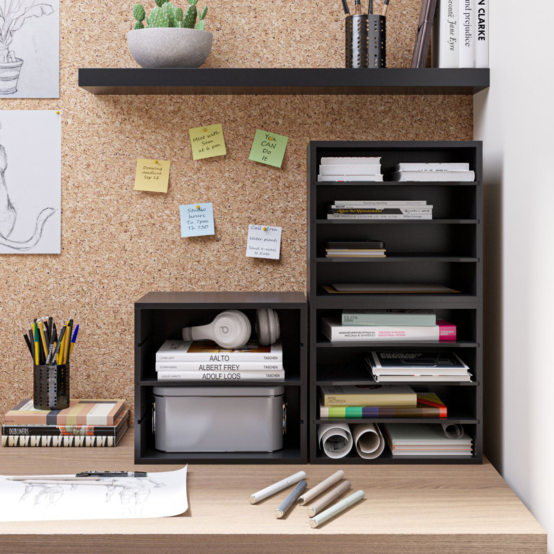 Reagan 4 Tier Paper and File Organizer with Removable Shelve, Black
