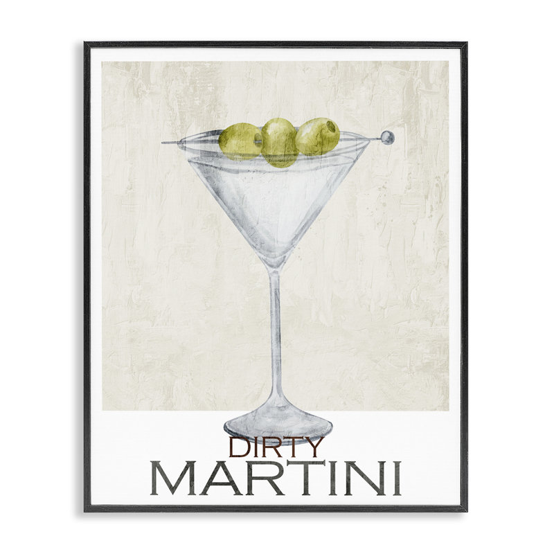 Dirty Martini Olives, giclée encadrée, design par Kim Allen, Giclée noire de minuit encadrée, H 14 po x l 11 po