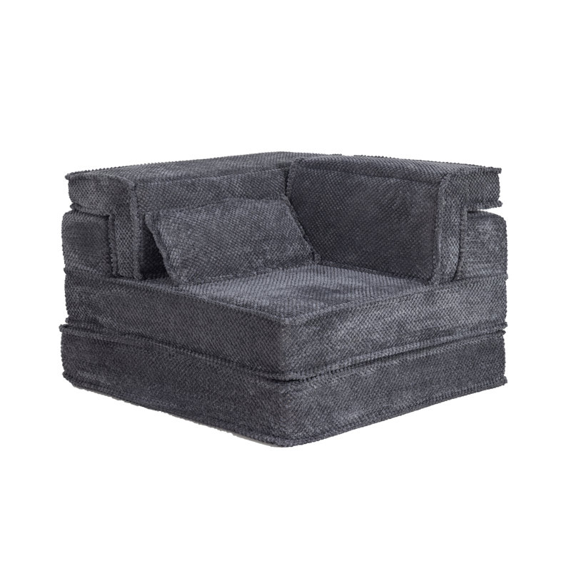 Compression Mahjong Sofa,Convertible Floor Sofa Bed,DIY Boneless Modular Sectional Sofa,No Assembly Required,Circle Fleece Fabric,Modern Oversized Loveseat,Dark Grey