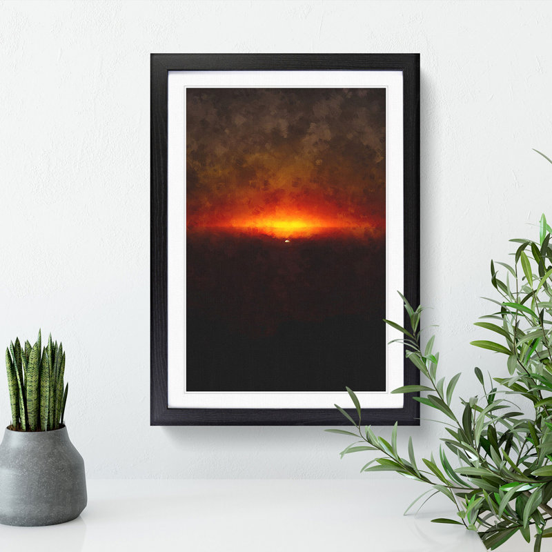 Striking Sunset Painting - Framed Print, 87cm H x 62cm W x 2cm D, Black Framed