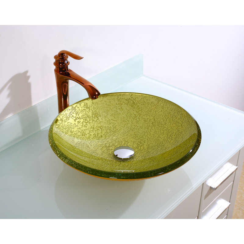 Lime and Yellow Textured Glass Circular Bathroom Sink