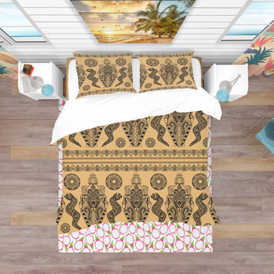 Ethnic African Decorative Pattern - African Wildlife Duvet Cover Set - Microfiber Polyester