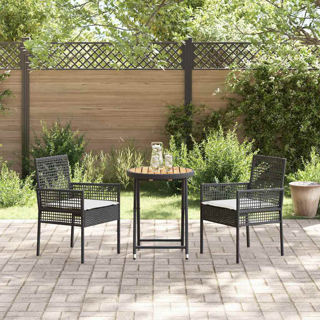 Garden Bistro Set 3 Pcs Black Poly Rattan