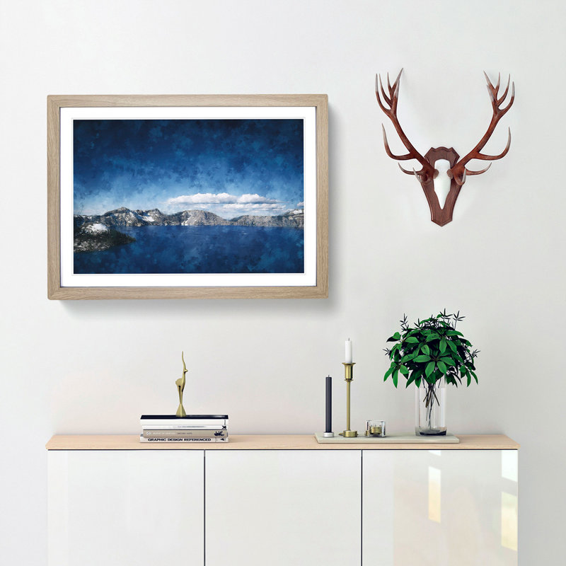 Crater Lake in Oregon - Picture Frame Graphic Art Print, 45cm H x 63cm W x 2cm D, Oak Framed
