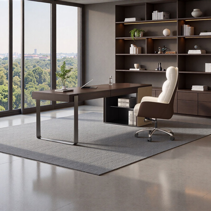 Italian Minimalist Desk with Wireless Charging, 29.5" H x 86.6" W x 27.6" D
