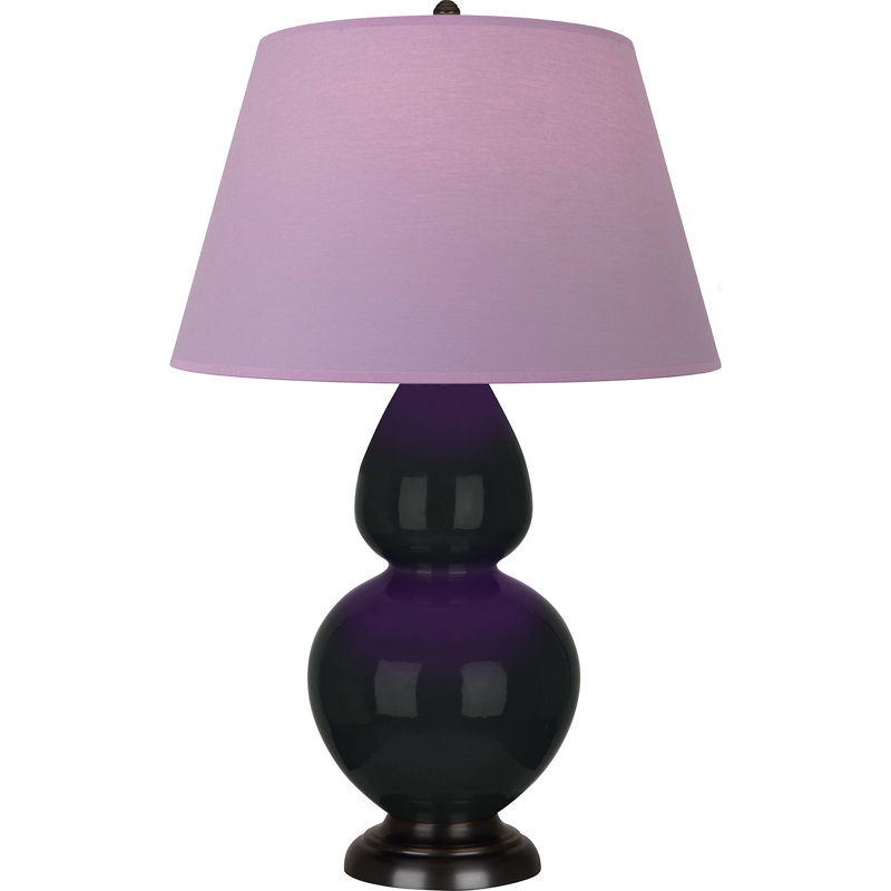 Lampe de table double gourde en céramique, Lavande / prune, Obsidienne vernie / bronze, Bronze