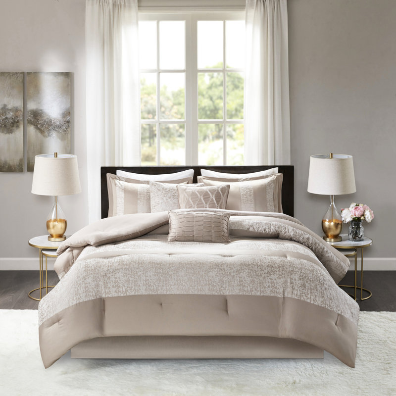 Édredon en chenille très grand - ensemble de literie de luxe taupe 7 pièces