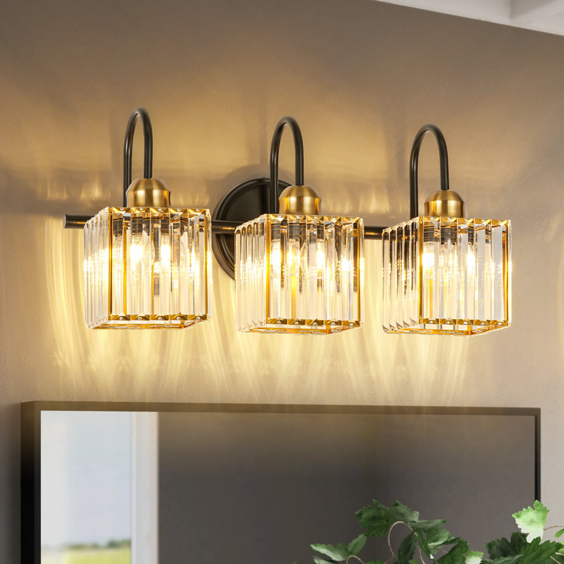 Éclairage pour salle de bain rectangulaire en cristal 3 lumières à intensité variable, Trois lumières