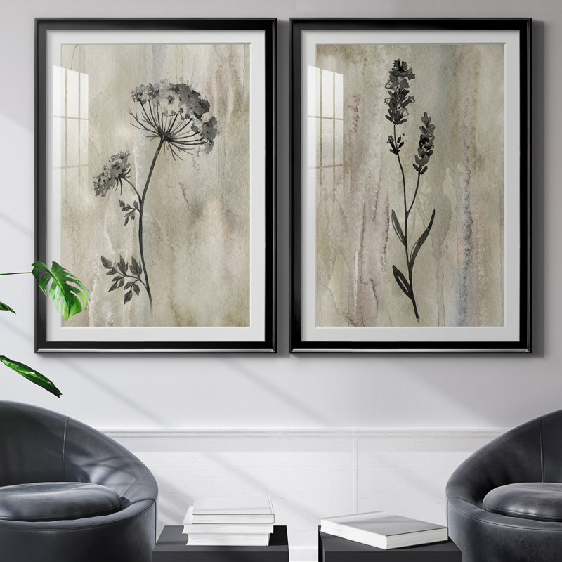 «Sumi-e Silhouette I», ensemble de 2 reproductions d'art, Impression encadrée, H 30,5 po x l 85 po, Noir