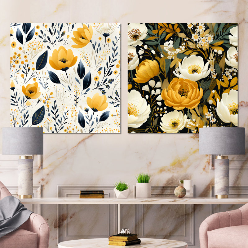 Erwan - Ensemble de 2 carrés à motif floral en métal, H 36 po x l 72 po