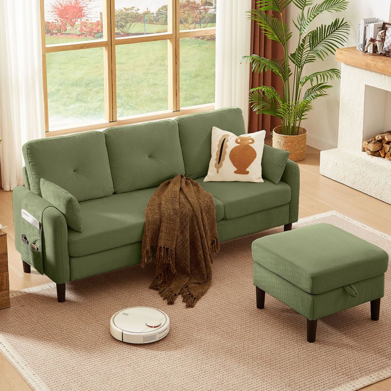 Elmaleh 3 - Piece Upholstered Sectional, Green Polyester Blend