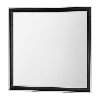 Large Scale Black Trimmed Grey Mirror With Sleek Silver Lines Trim Mirror, 35.2 Lb Package, Solid Wood +