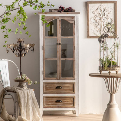 White + Brown Solid Wood + Glass Display Cases