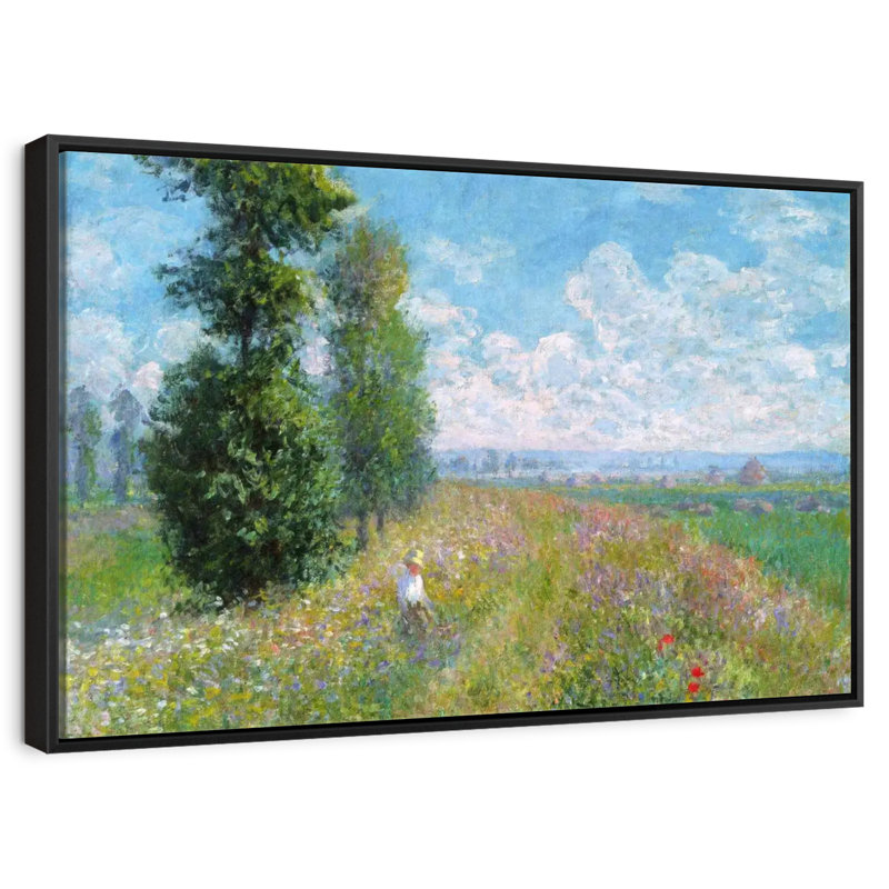 Pré avec peupliers, 13 po x 9 po, Cadre flottant noir