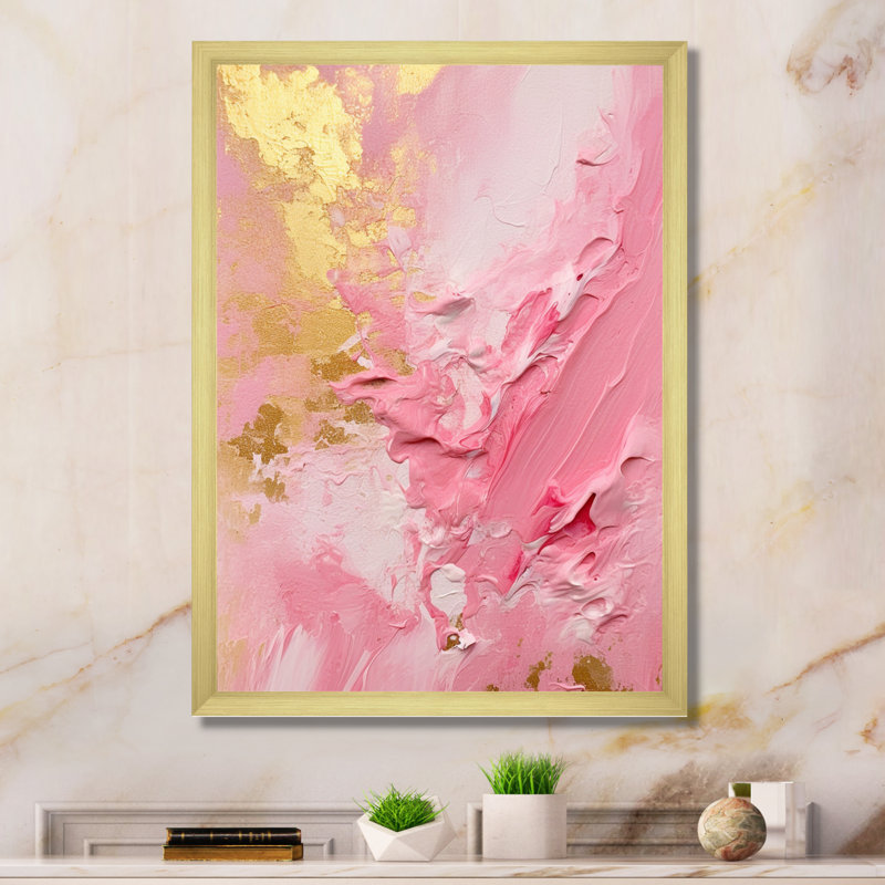 Rose et or «Energies nouvelles III», reproduction sur toile, H 32 po x l 24 po x P 1 po, Cadre doré à une seule photo