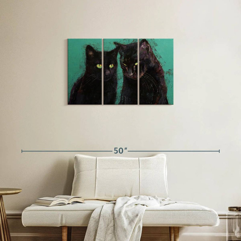 Deux chats noirs, H 20 po x l 33 po
