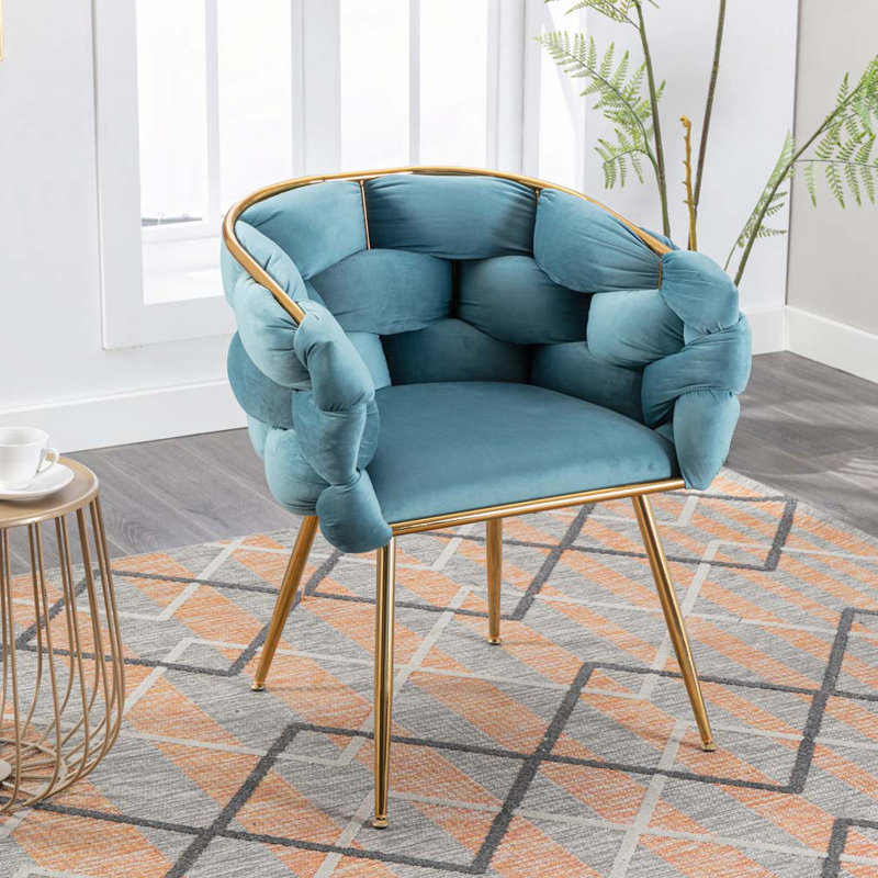 Fauteuil rembourré en velours, Bleu