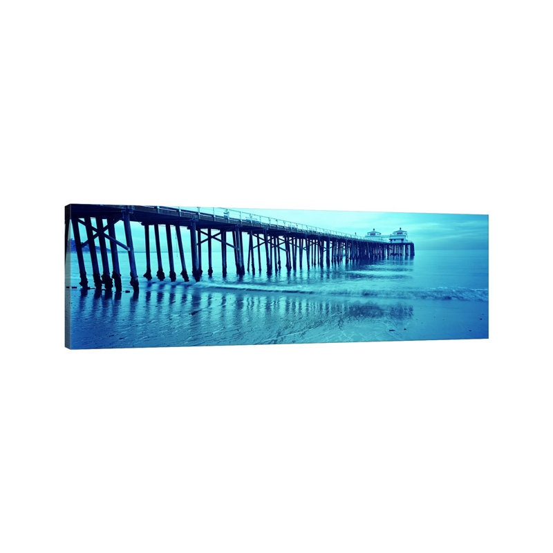 Pier At Sunset, Malibu Pier, Malibu, Los Angeles County, California, USA - Wrapped Canvas Panoramic Print