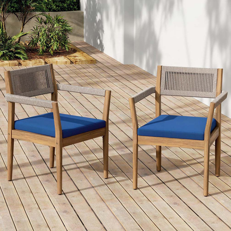 Acacia Wood Outdoor Dining Chairs, Navy