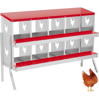 Boîte de nidification à 10 compartiments pour poulets roulants avec couvercle et perchoir pivotant