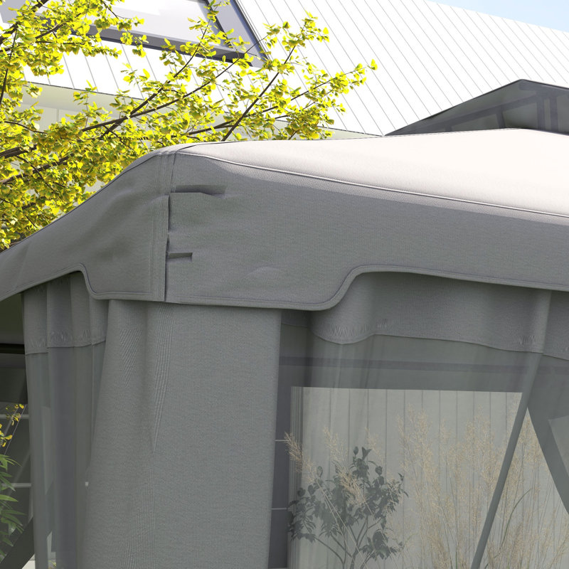 9.6' X 11.6' Patio Gazebo Outdoor Canopy Shelter With 2-Tier Roof And Netting, Steel Frame For Garden, Gray, Gray