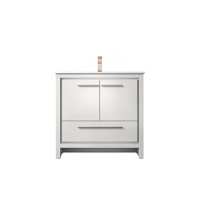 36 po X P 20 po Ensemble de meuble-lavabo D avec comptoir en quartz blanc et robinet en or rose